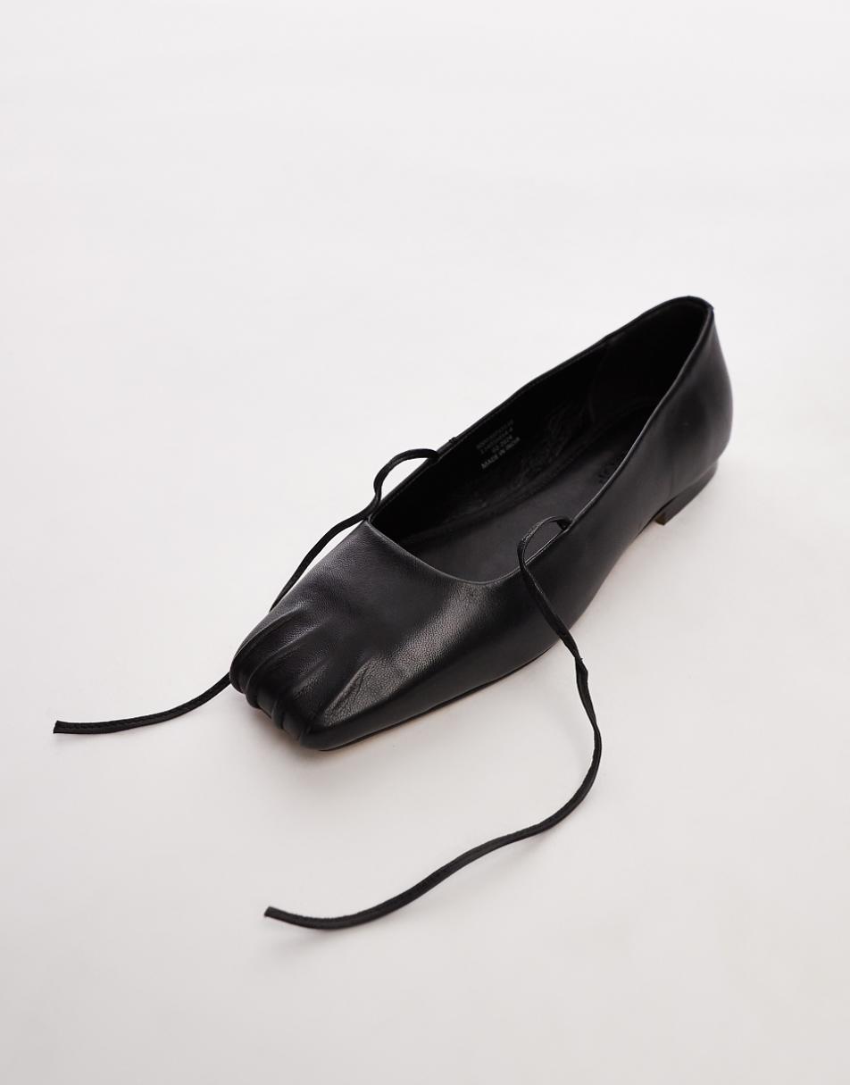 Topshop Bridget leather ballet flats with pinched toe in black