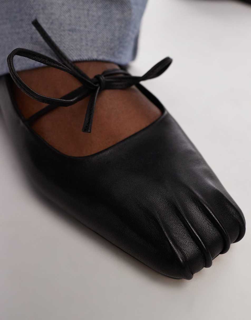 Topshop Bridget leather ballet flats with pinched toe in black