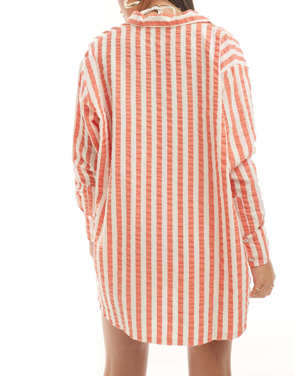 ASOS DESIGN seersucker beach shirt in red stripe - part of a set