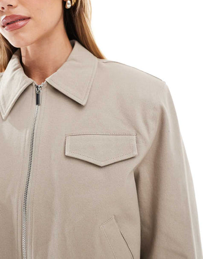 ASOS DESIGN tailored top collar bomber jacket with pocket detail in oatmeal
