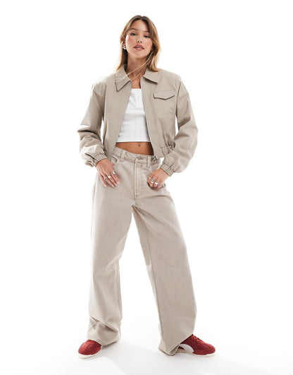 ASOS DESIGN tailored top collar bomber jacket with pocket detail in oatmeal