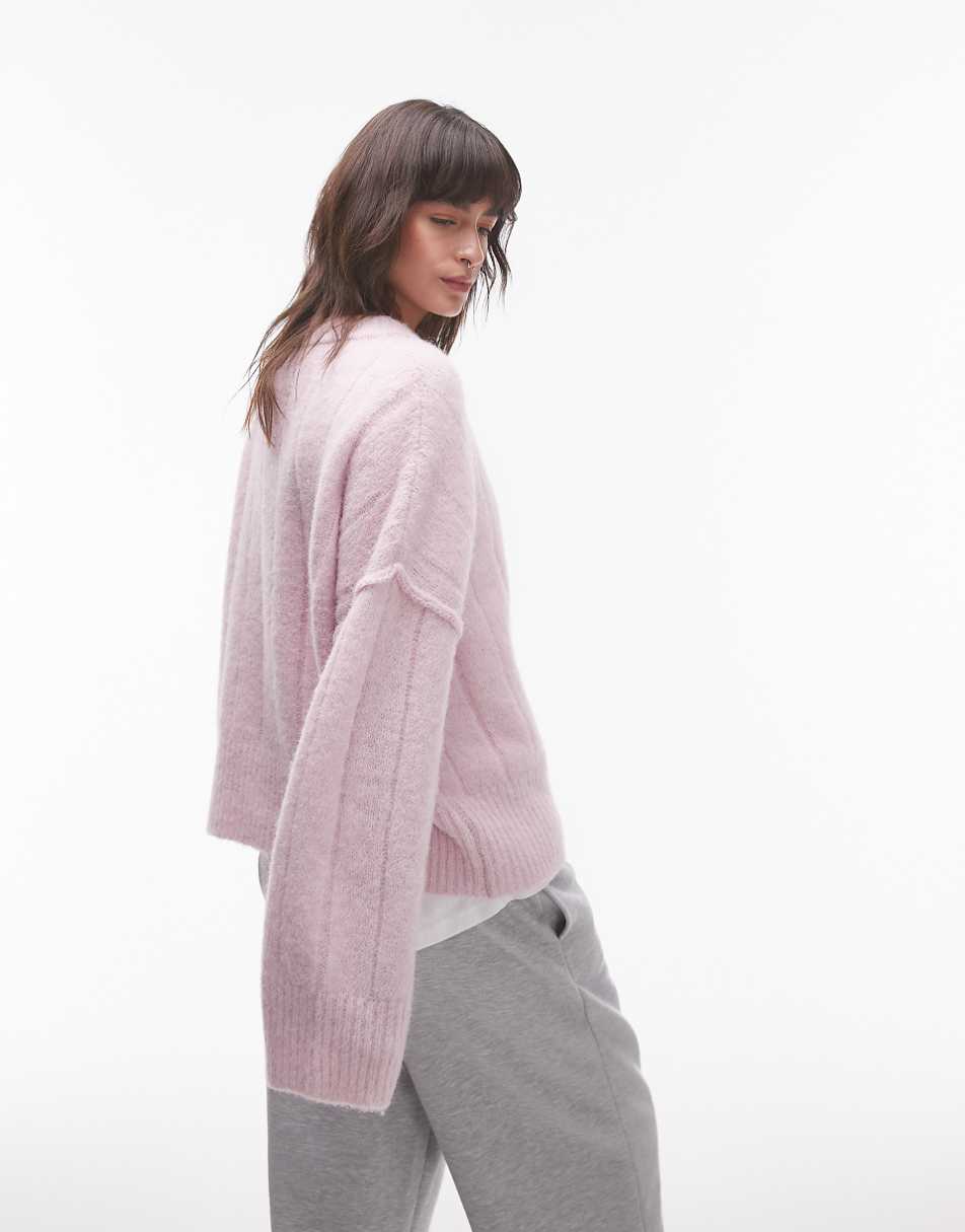 Topshop knit vertical rib crew oversized sweater in lilac