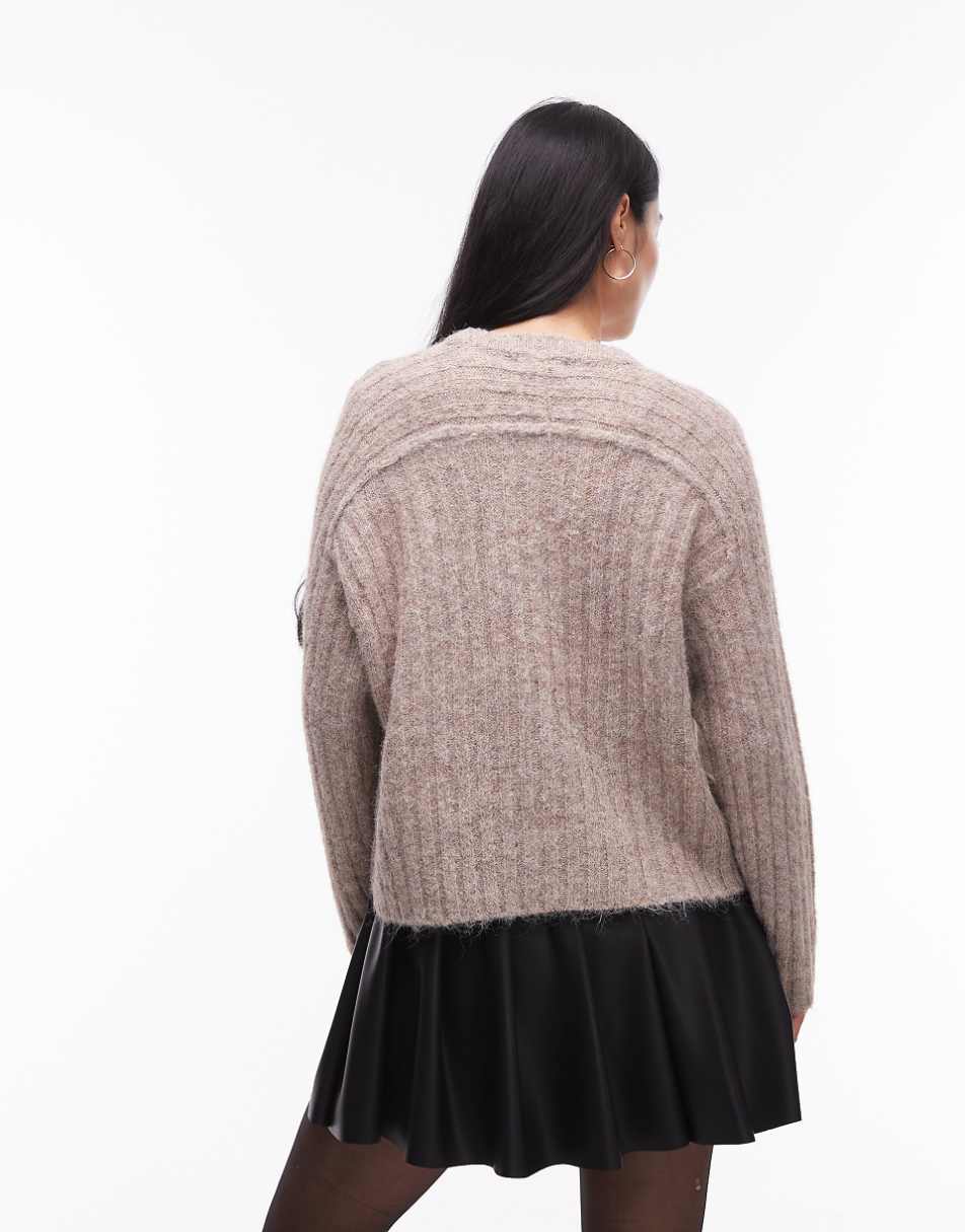 Topshop knit rib detail crew relaxed sweater in mushroom