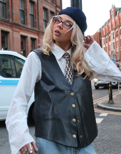 Labelrail x Daisy Birchall distressed faux leather vest in black
