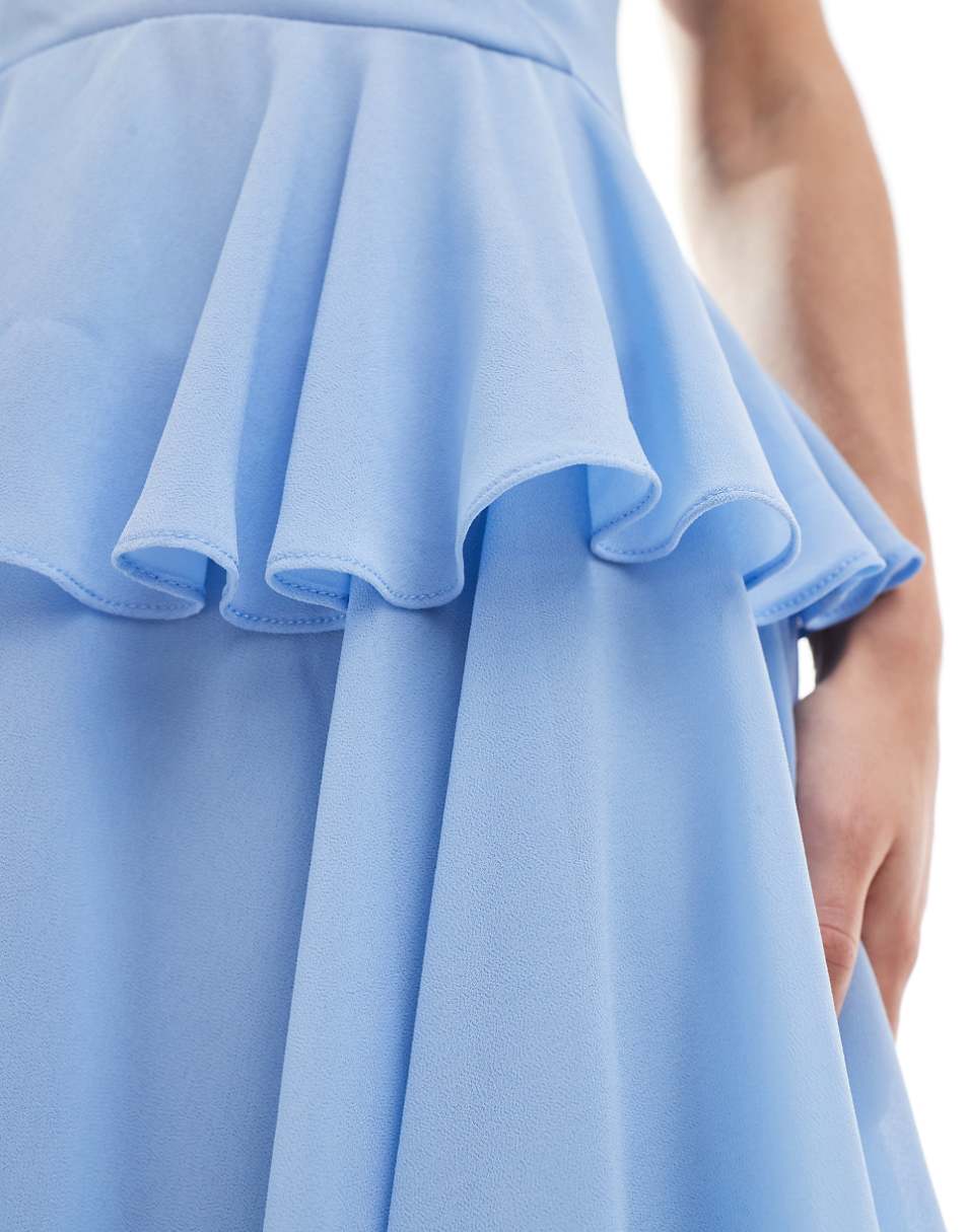 TFNC Bridesmaids Petite chiffon tiered maxi dress in powder blue