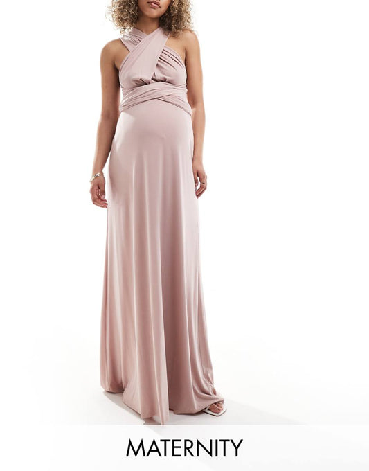 TFNC Bridesmaids Maternity multiway maxi dress in soft pink