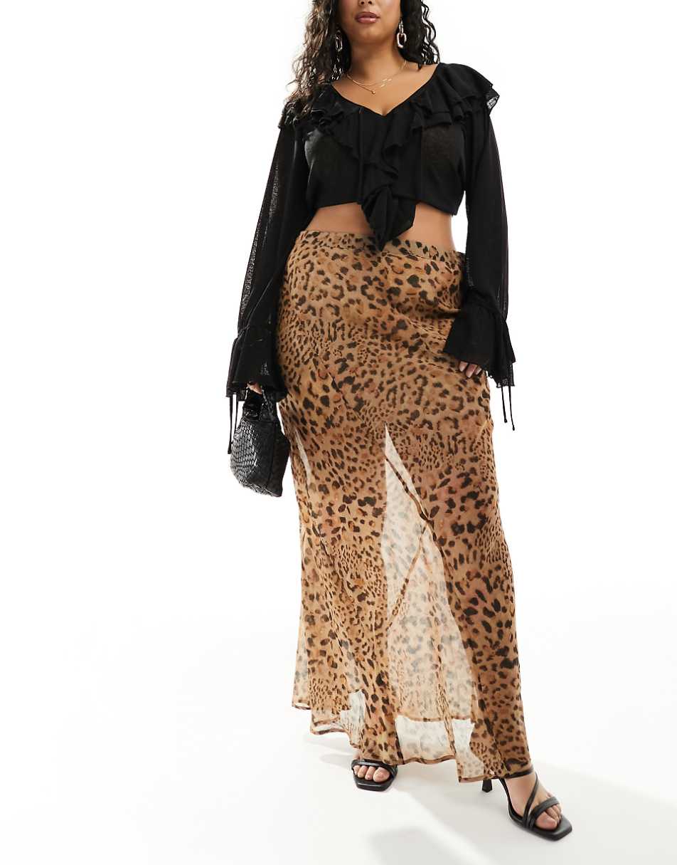 ASOS DESIGN Curve sheer maxi skirt in leopard print