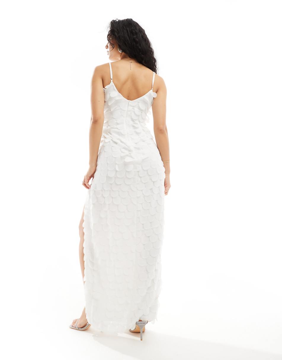 TFNC Bridal chiffon 3D maxi slip dress in ivory