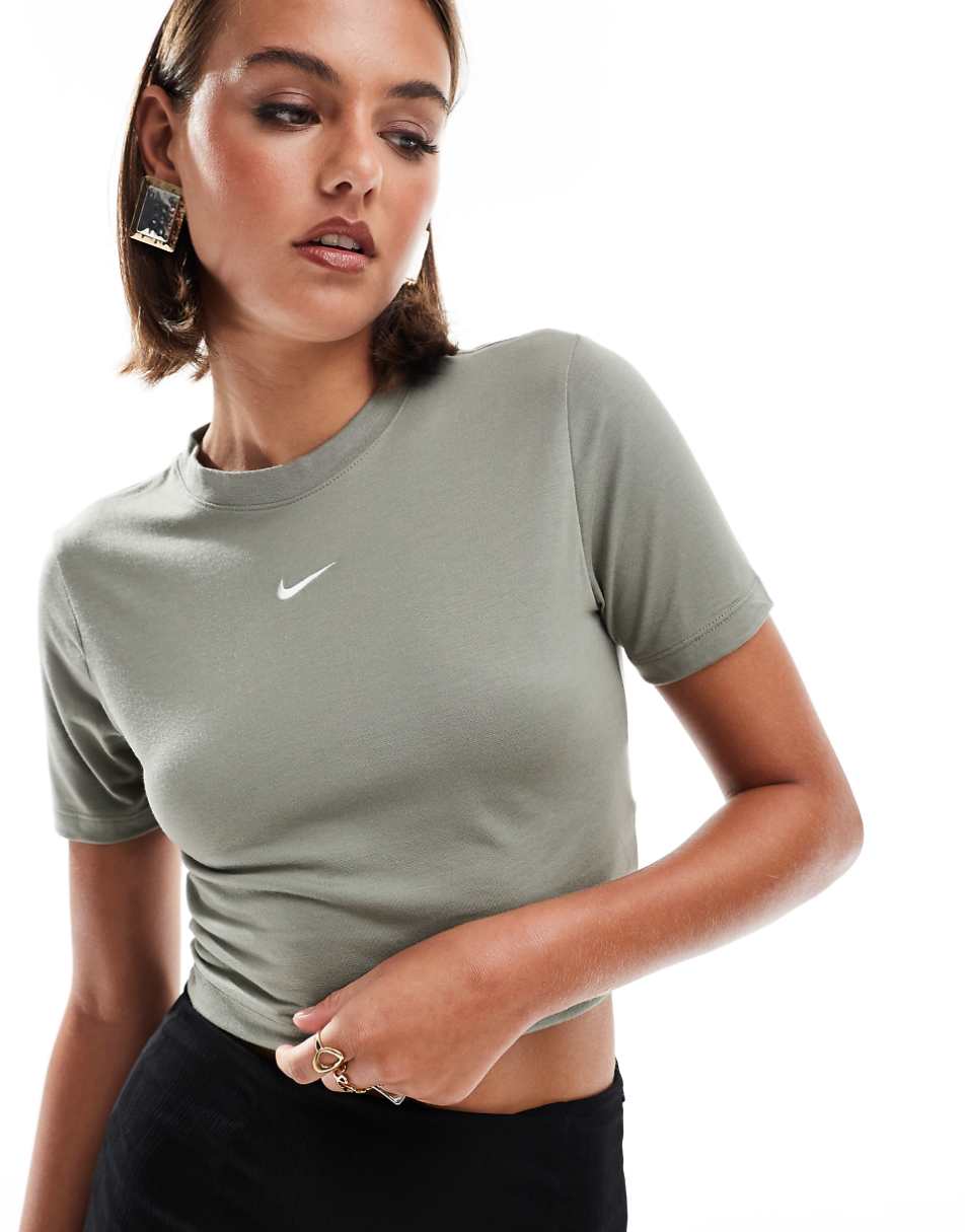 Nike Essential cropped t-shirt in khaki