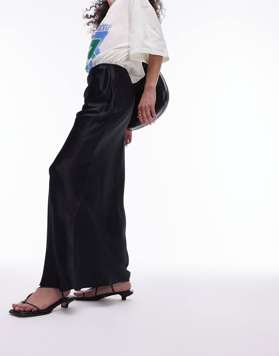 Topshop satin maxi bias skirt in black