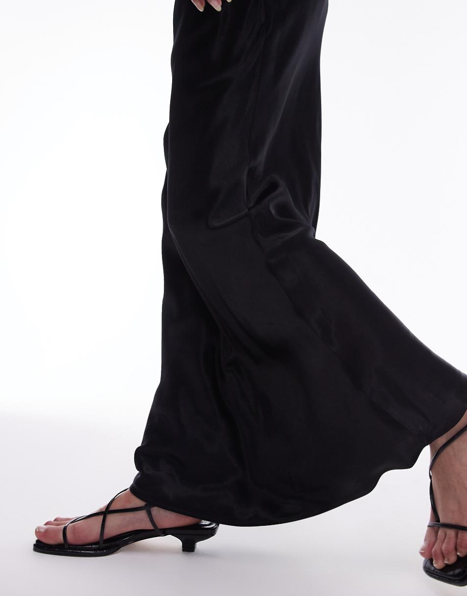 Topshop satin maxi bias skirt in black