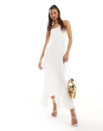 Kaiia linen look cami asymmetric hem maxi dress in white