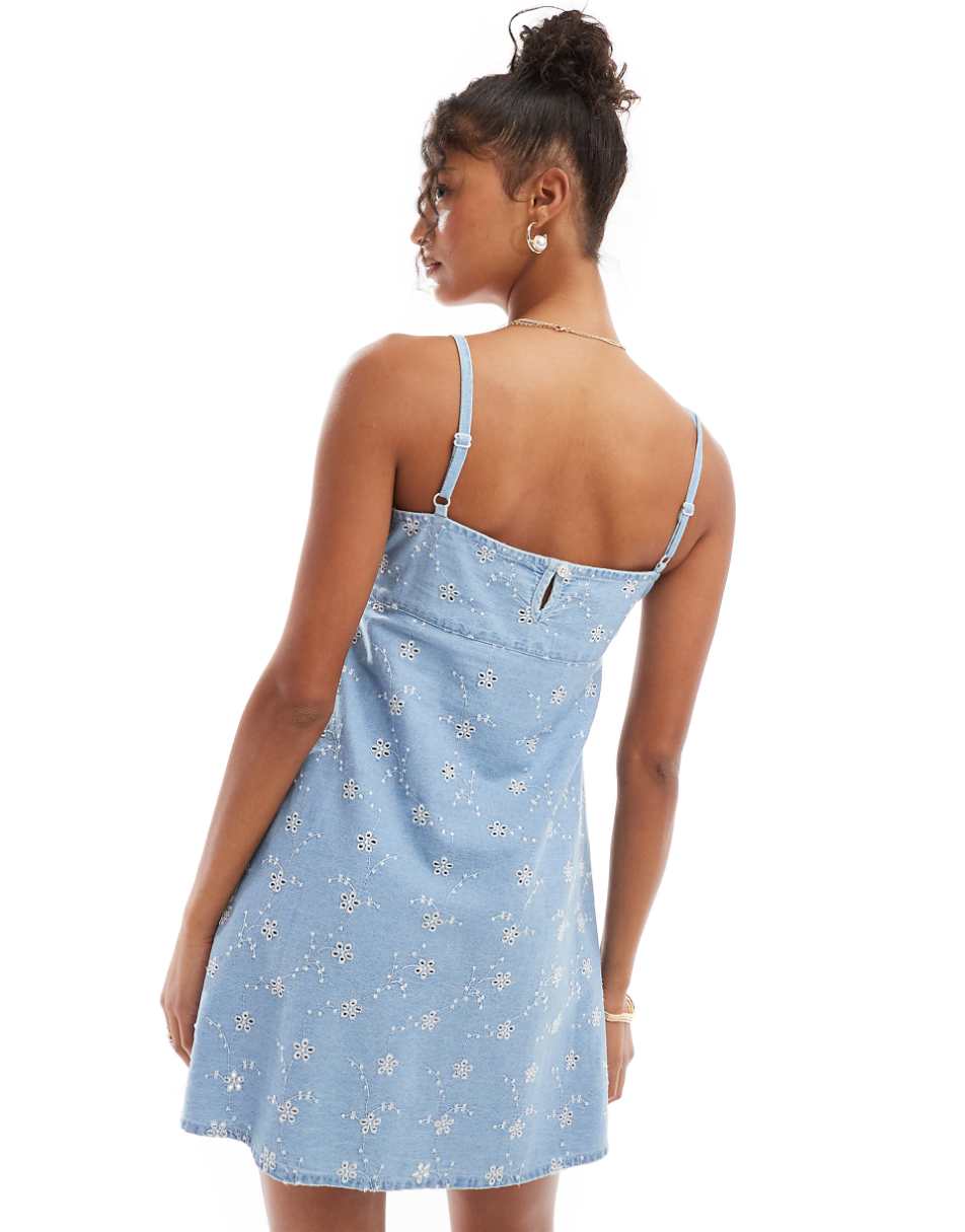 ASOS DESIGN denim cami mini dress in embroidery