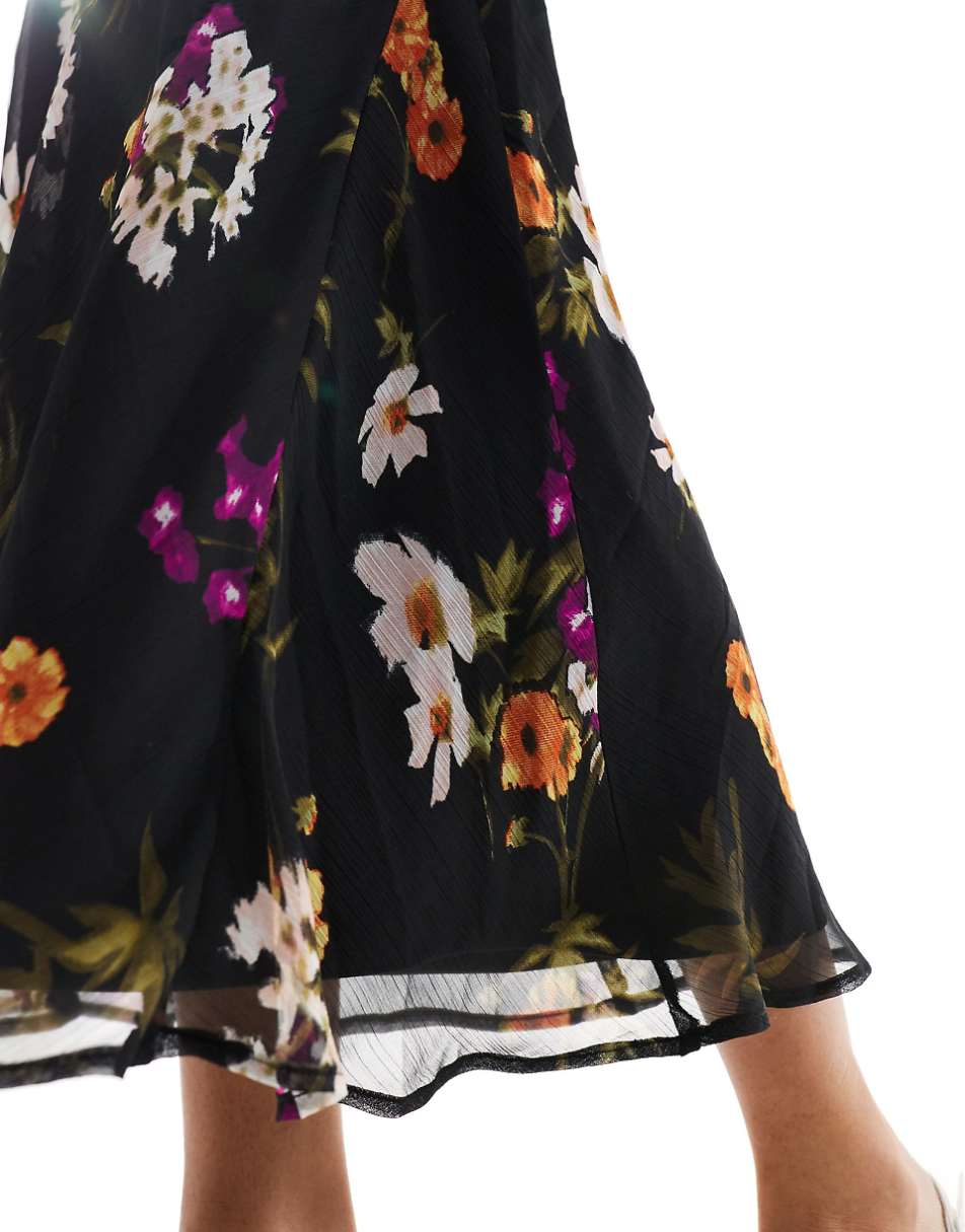 ASOS DESIGN chiffon scoop neck midi slip dress in black floral print