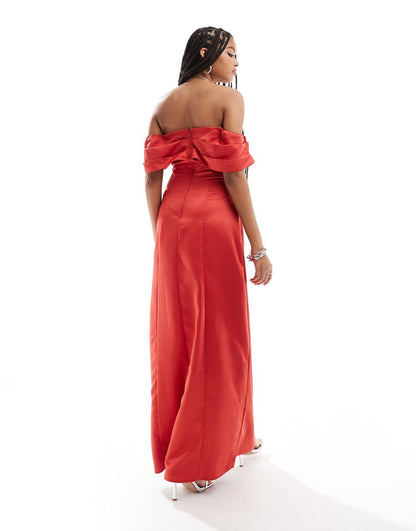 Anaya bardot satin maxi dress in red