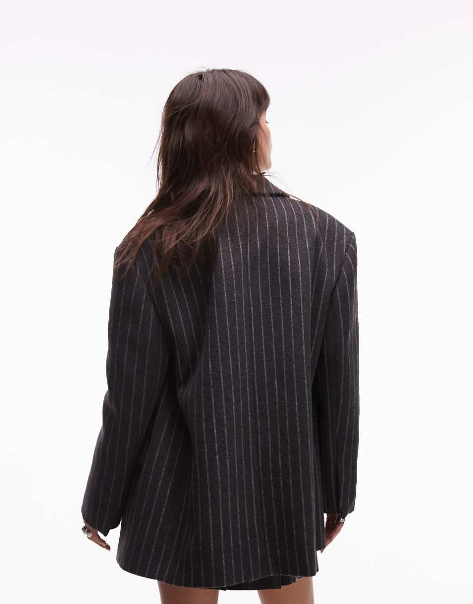 Topshop brushed wool pinstripe blazer in charcoal