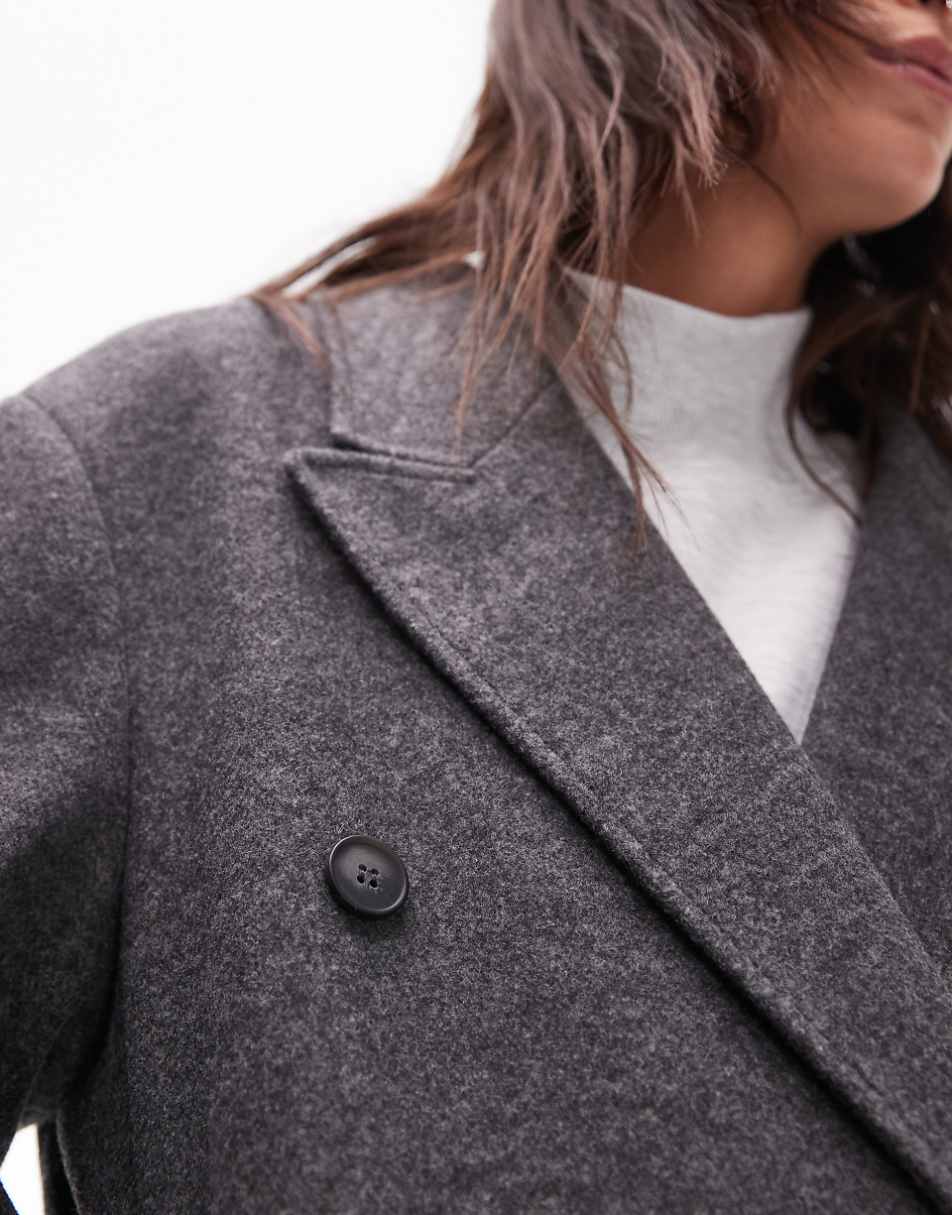 Topshop double breasted coat in charcoal