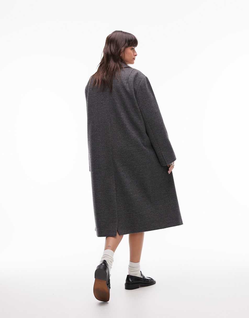 Topshop double breasted coat in charcoal