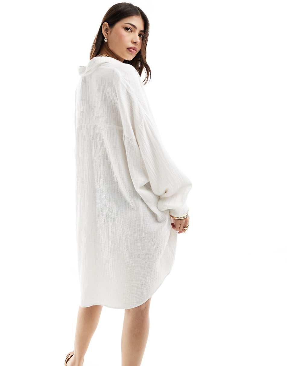 ASOS DESIGN double cloth oversized shirt dress with dropped pockets in cream