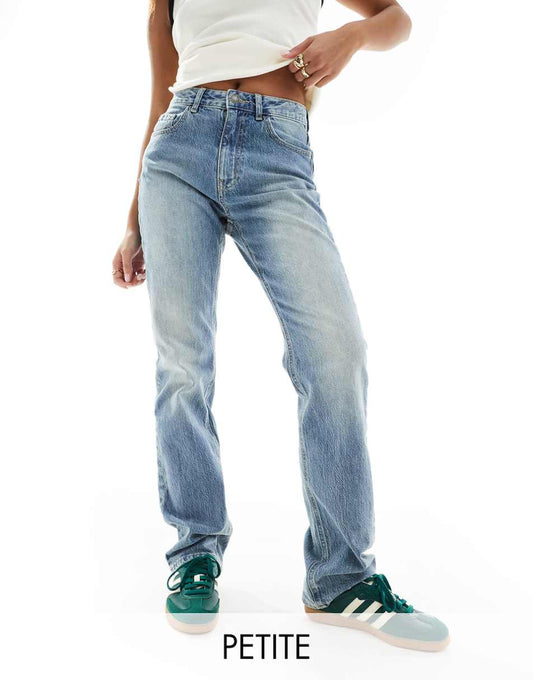 Stradivarius STR Petite straight leg jeans with stretch in mid blue