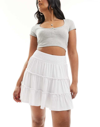ASOS DESIGN shirred waist rara skirt in white