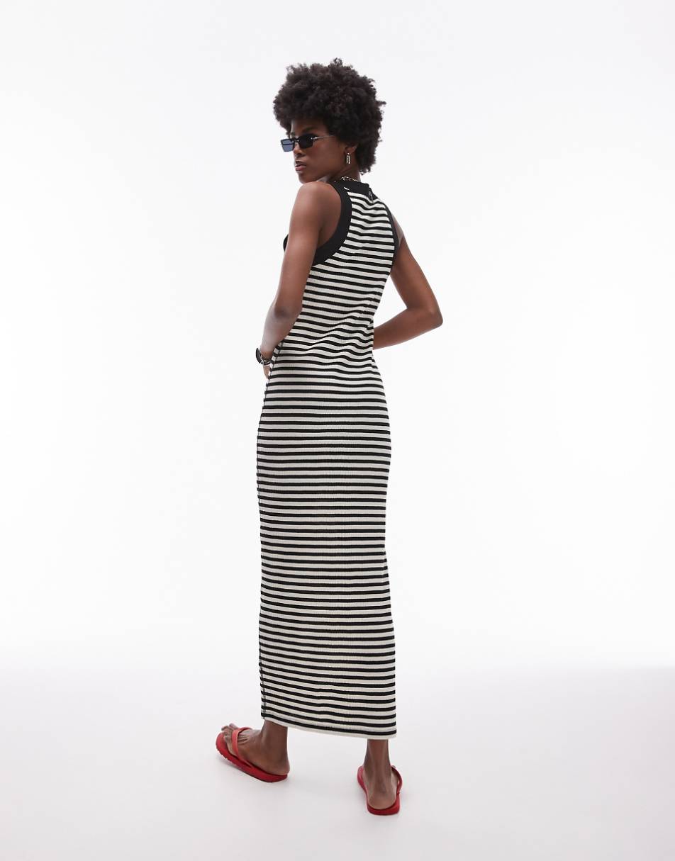 Topshop jersey racer neck midi dress in stripe print