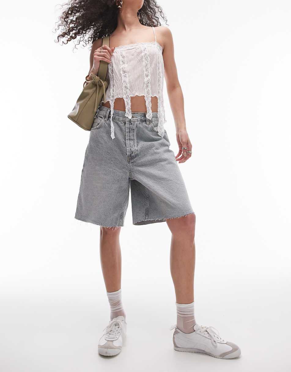 Topshop denim loose fit jorts in gravel wash