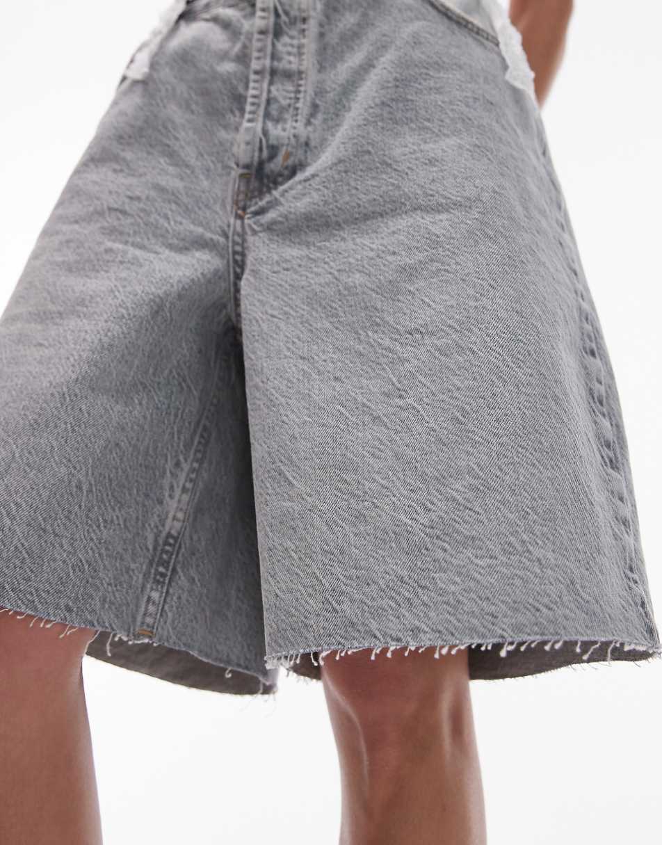 Topshop denim loose fit jorts in gravel wash