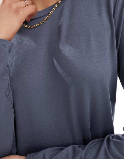 ASOS DESIGN long sleeve maxi T-shirt dress in charcoal