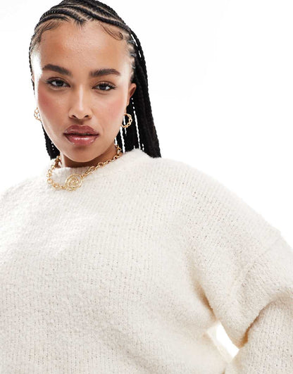 ASOS DESIGN Curve boucle crew neck sweater in cream