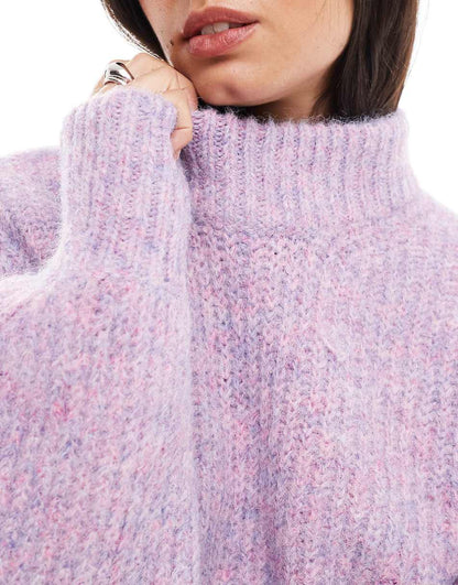 ASOS DESIGN rolled edge twist yarn sweater in pink