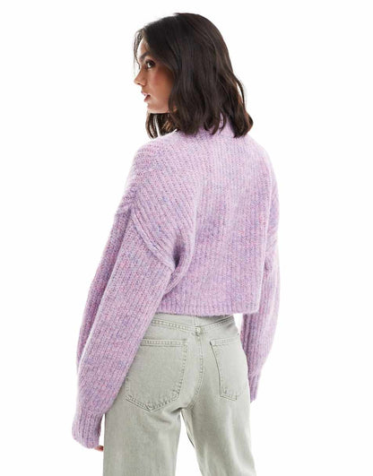 ASOS DESIGN rolled edge twist yarn sweater in pink
