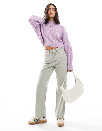 ASOS DESIGN rolled edge twist yarn sweater in pink