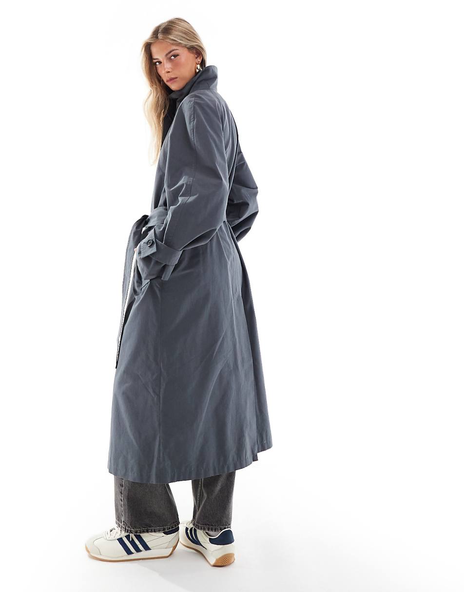 ASOS DESIGN funnel neck oversized longline trench coat in navy