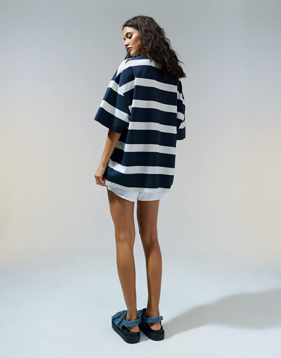 ASOS DESIGN slubby oversized navy stripe tee