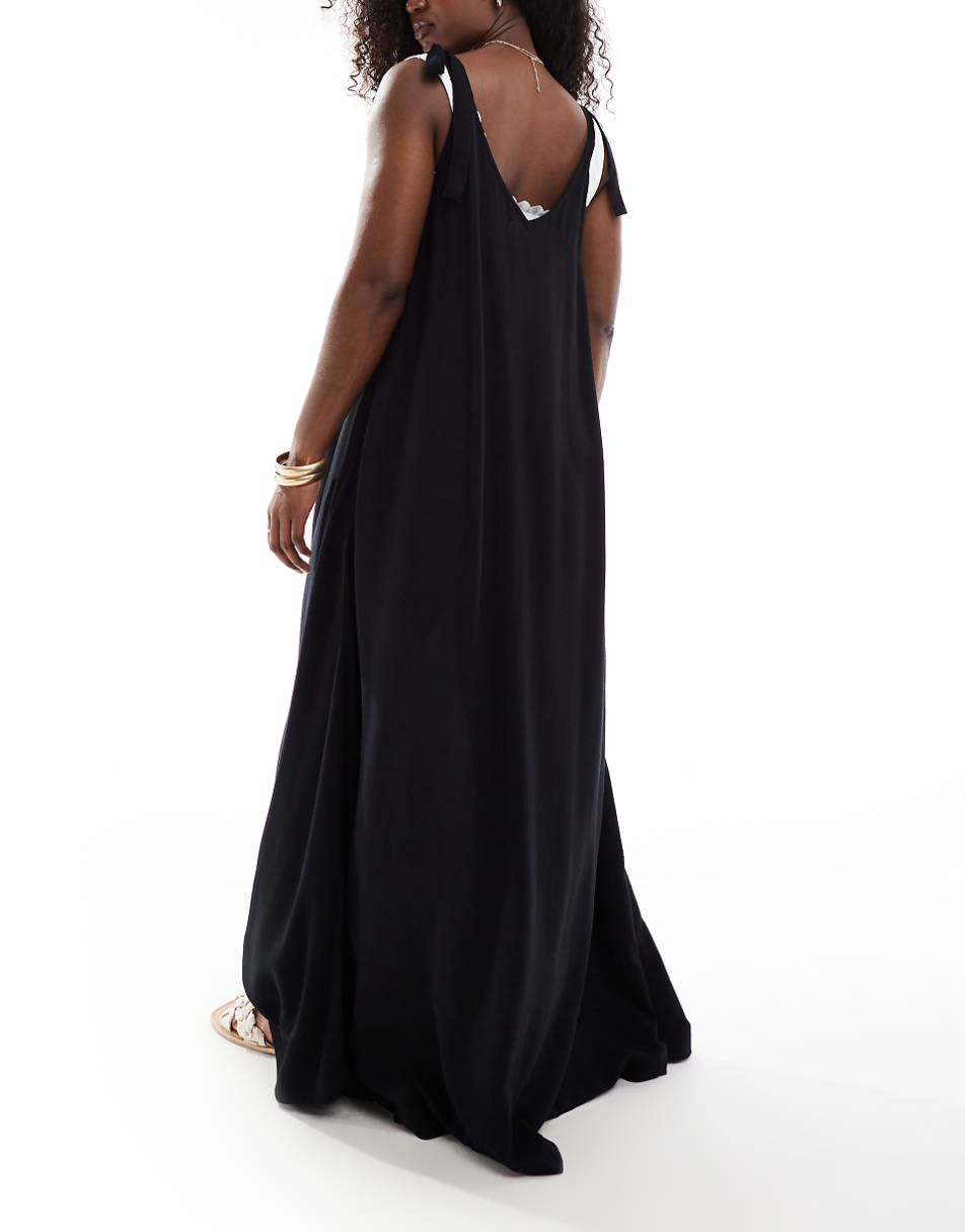 ASOS DESIGN maxi beach dress with D-ring strap detail in black