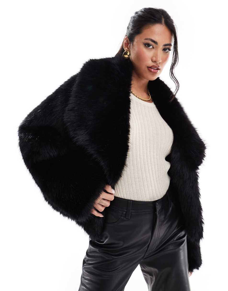 ASOS DESIGN cropped faux fur jacket in black