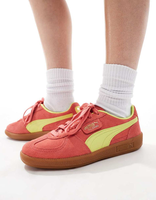 PUMA Palermo sneakers with rubber sole in coral and yellow