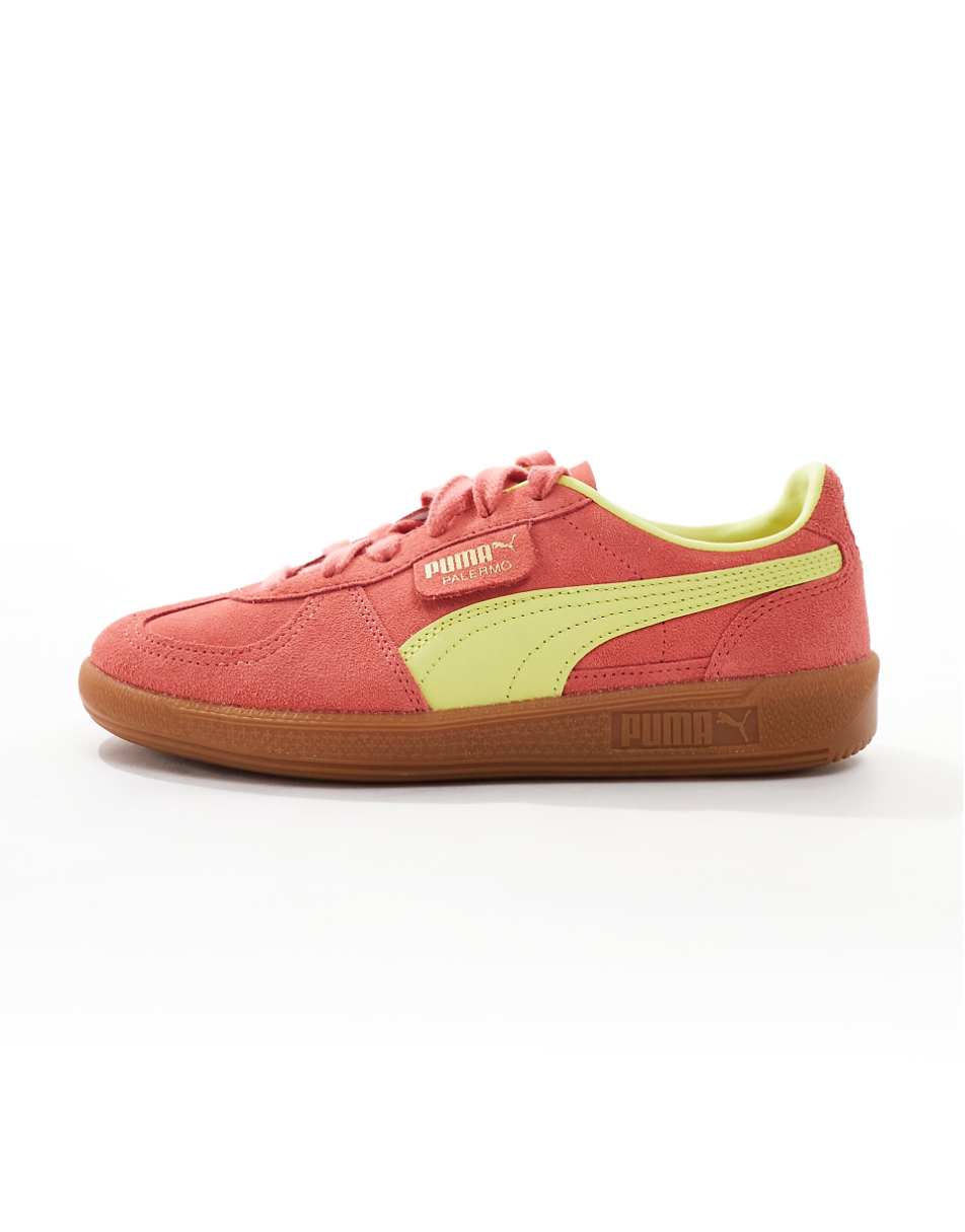 PUMA Palermo sneakers with rubber sole in coral and yellow