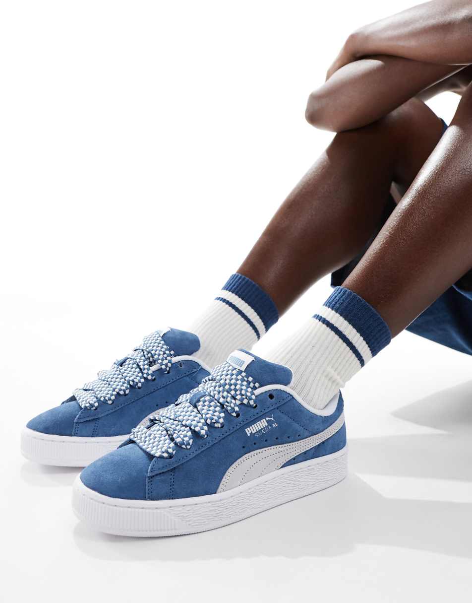 PUMA Suede XL sneakers with lace interest in blue and white