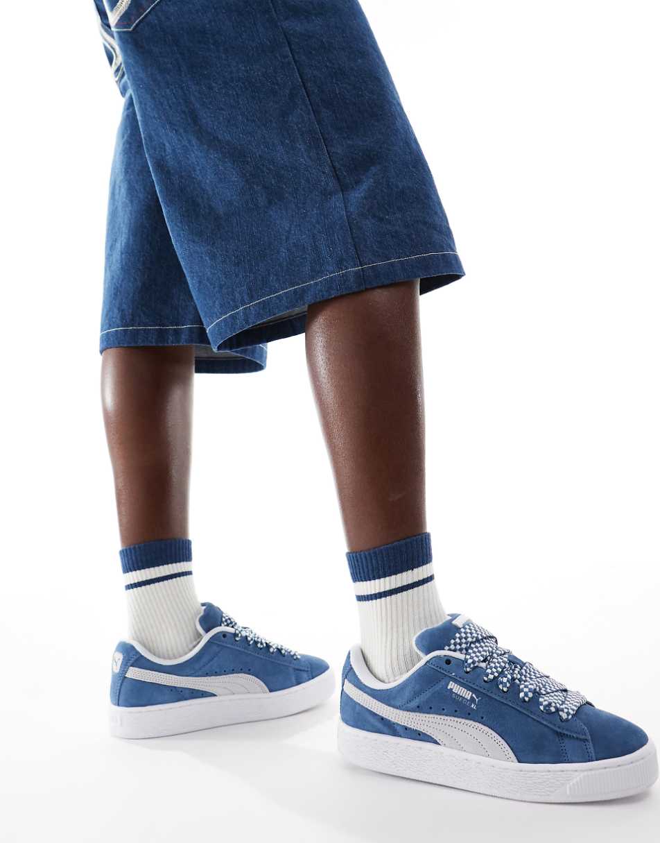 PUMA Suede XL sneakers with lace interest in blue and white