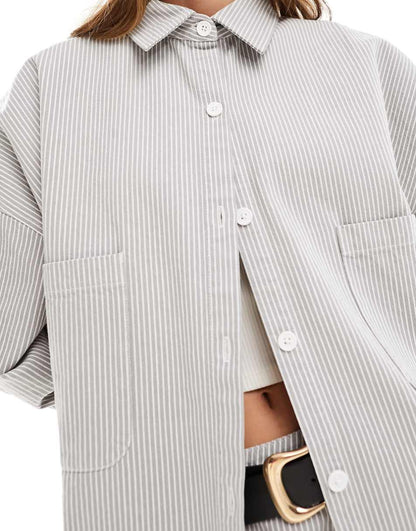 ASOS DESIGN oversized shirt in gray stripe