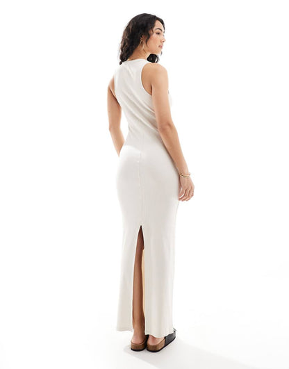 ASOS DESIGN racer front washed maxi dress with seam detail in stone