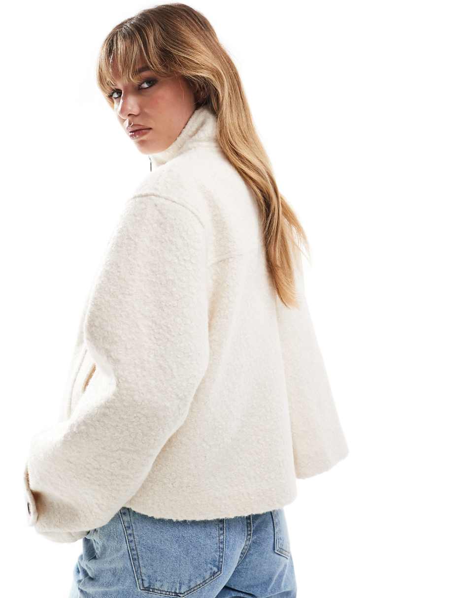 ASOS DESIGN funnel jacket in cream boucle