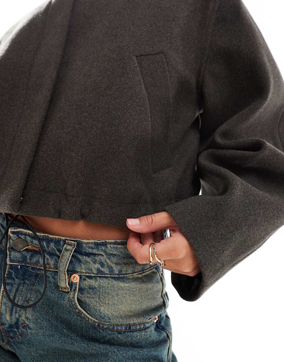 ASOS DESIGN formal cropped jacket with hood in charcoal