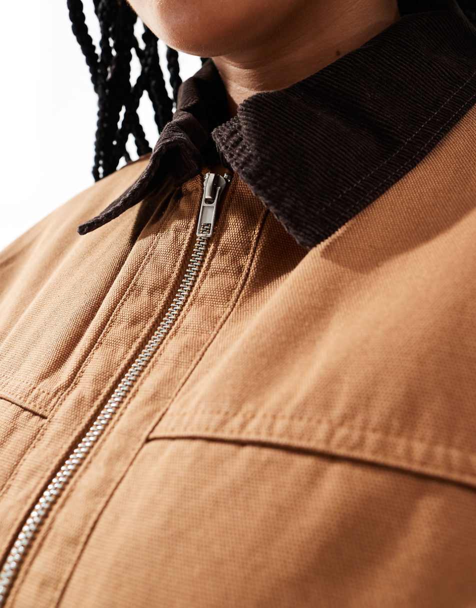 ASOS DESIGN Curve cropped pocket canvas jacket in toffee