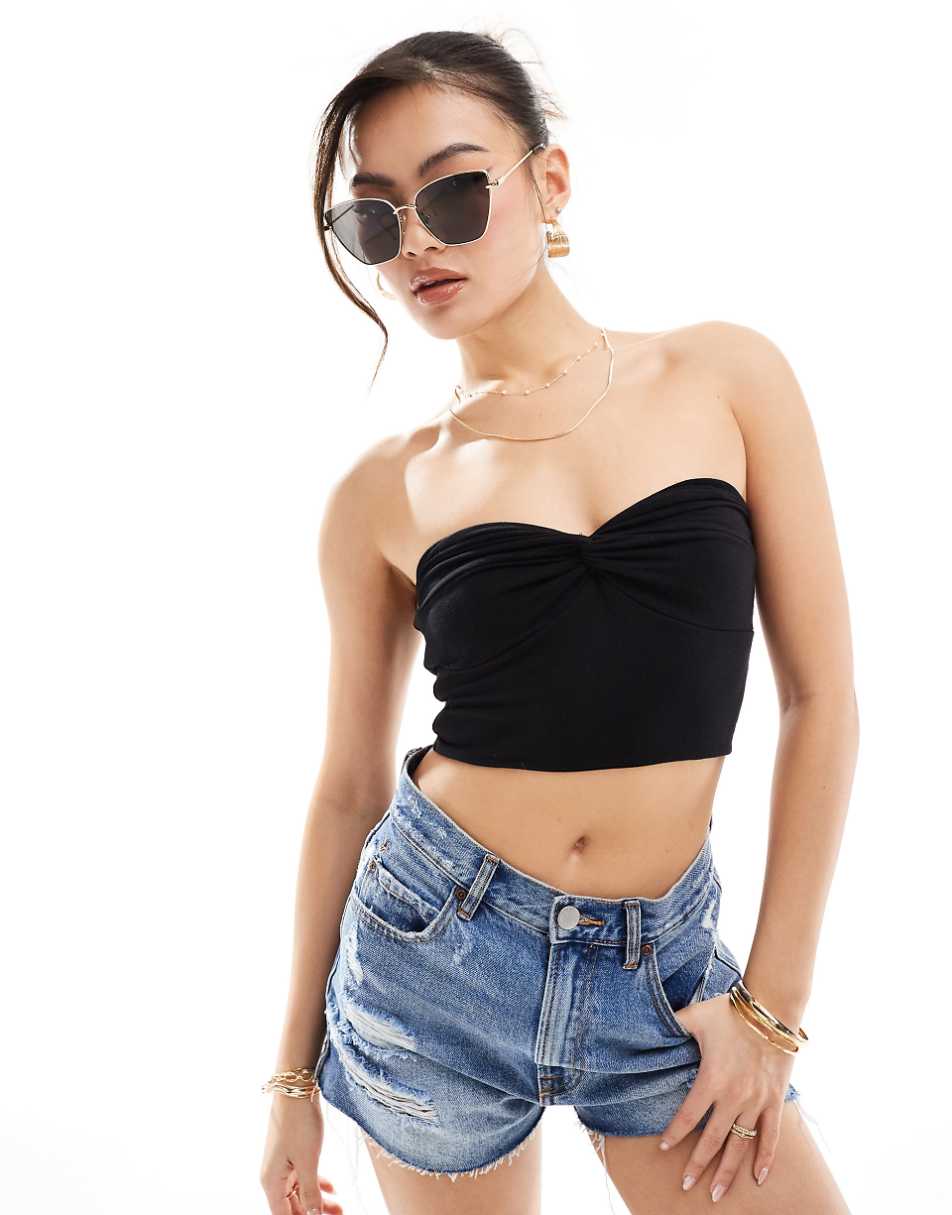 ASOS DESIGN bandeau crop top with twist bust in black