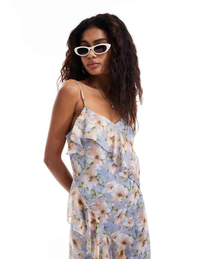 Emory Park floral print ruffle mini dress in light blue