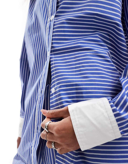 Emory Park stripe oversized shirt in blue - part of a set