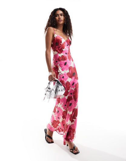 Emory Park poppy floral detail cami maxi dress in pink